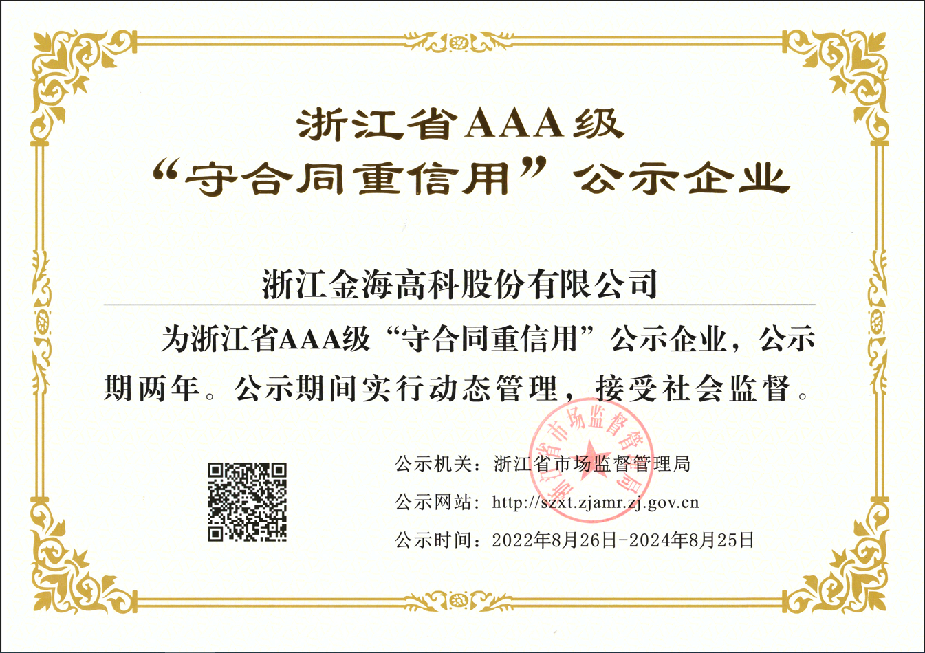 Certificate of AAA level 