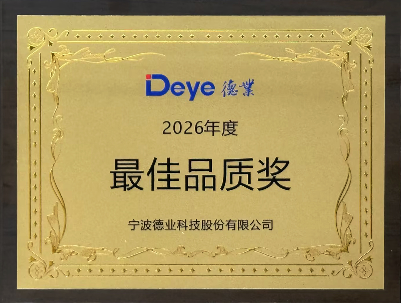 2026 Best Quality Award of Ningbo Deye Technology Co., Ltd.